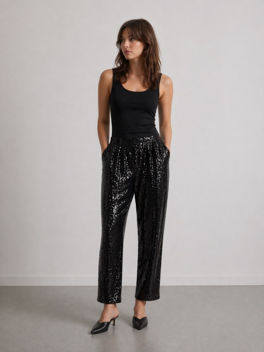 Mario Serrani Italy Black Sequin Straight-Leg Pants size 6